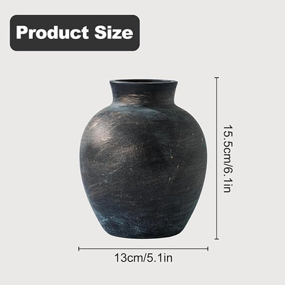 Vintage Ceramic Vase 15.5cm – Rustic Black Distressed Finish