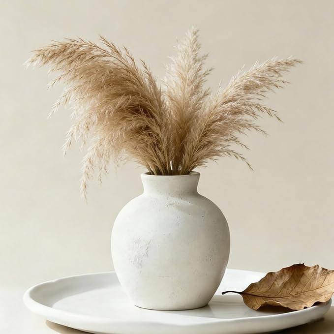 Handmade White Ceramic Vase 6.1" – Farmhouse Boho Wabi-Sabi Decor