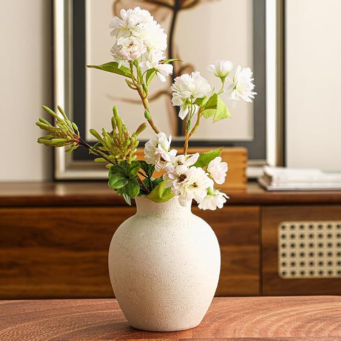 Handmade White Ceramic Vase 6.1" – Farmhouse Boho Wabi-Sabi Decor