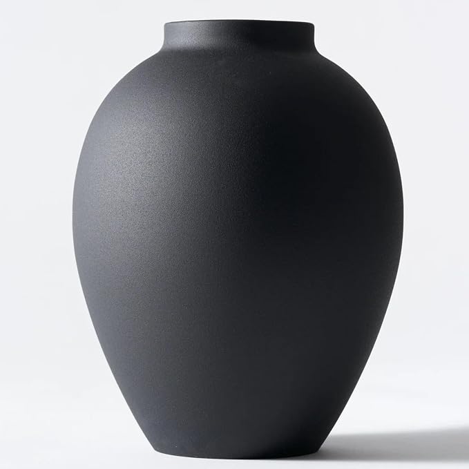 SilkSerenade Large Matte Black Iron Vase – Wabi Sabi Farmhouse Decor